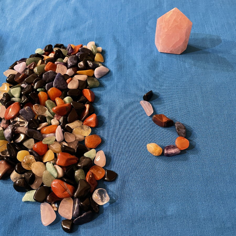crystals on a table for readings