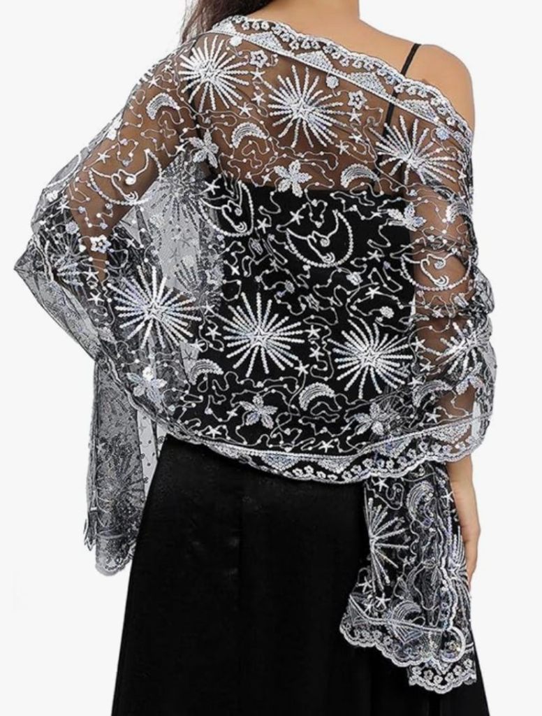 Sequined shawl black and silver